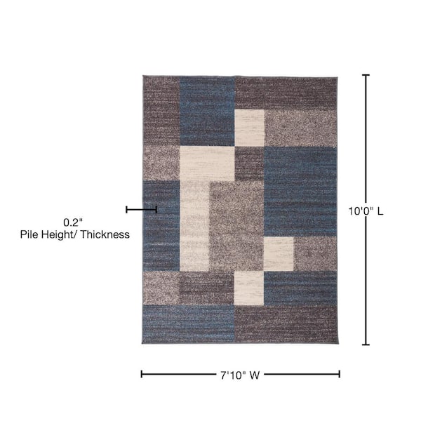 Geometric Boxes Design Non-Slip (Non-Skid) Blue 7 ft. 10 in. x 10 ft. Indoor Area Rug