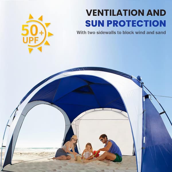 Blue Tent with Side Wall, Ground Pegs, and Stability Poles, Sun
