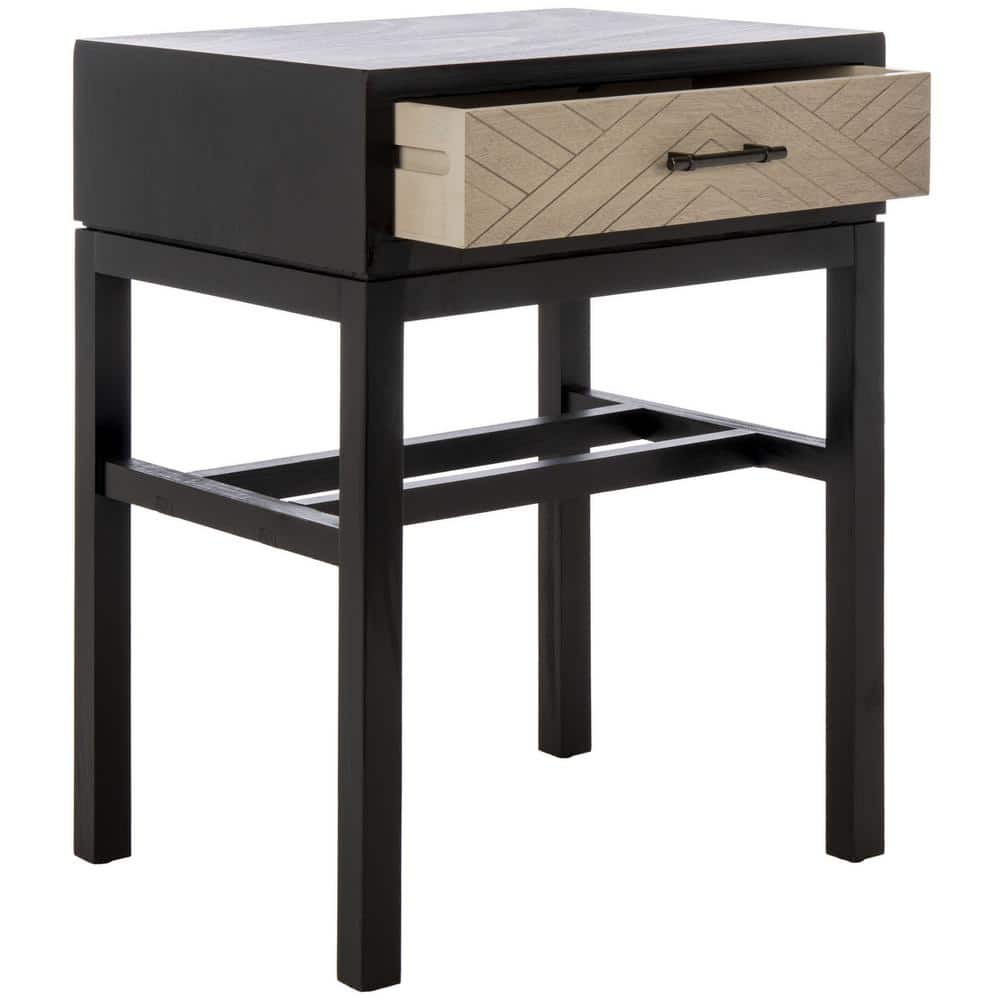 Ajana Black and Greige Wood Metal Accent Table with Storage