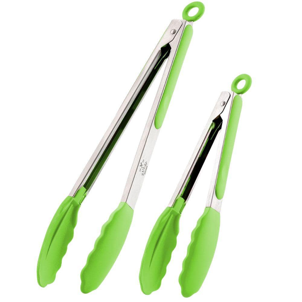 Light Green Stainless Steel Kitchen Tongs Set with Silicone Tips