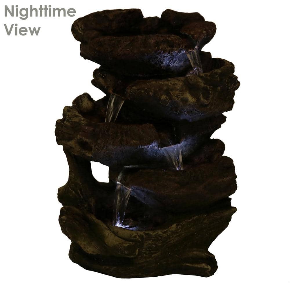 Rustic Dark Brown Polyresin 14" Tabletop Fountain with LED Lights