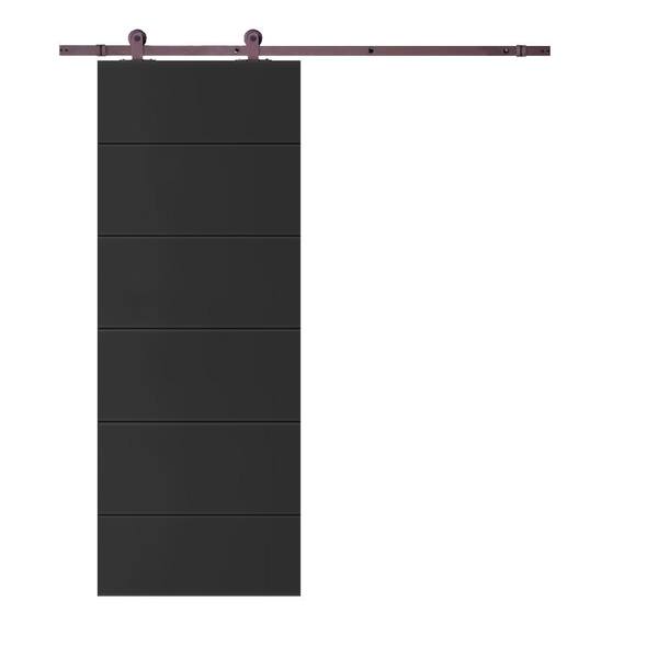 CALHOME Modern Classic 24 in. x 96 in. Black Stained Composite MDF Paneled Sliding Barn Door with Hardware Kit