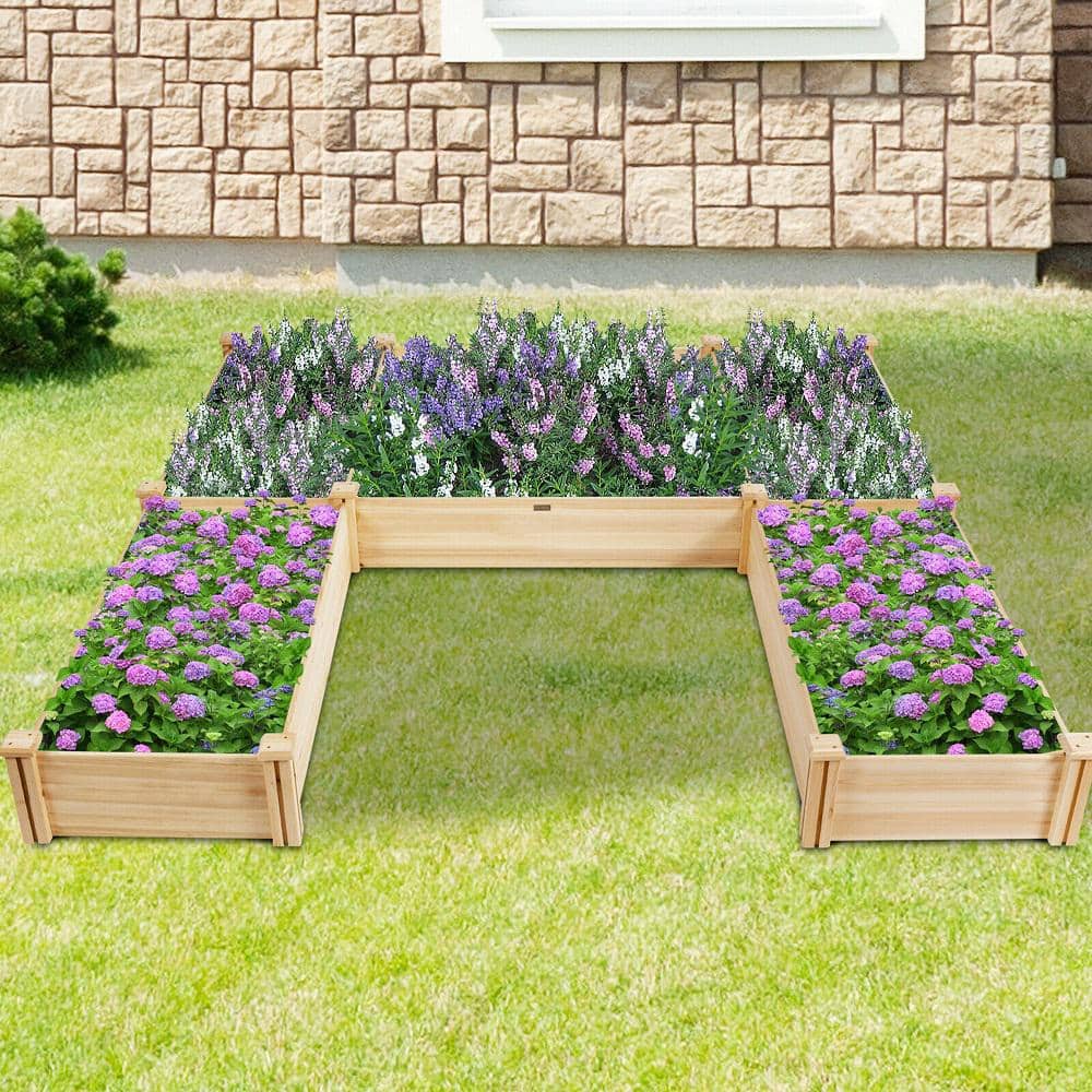 Natural Fir Wood U-Shaped Raised Garden Bed Planter Box