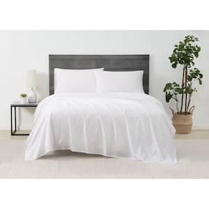 Solid Percale 4-Piece White Cotton Full Sheet Set