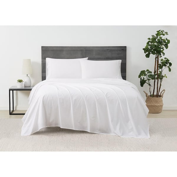 Cannon Solid Percale 4-Piece White Cotton King Sheet Set