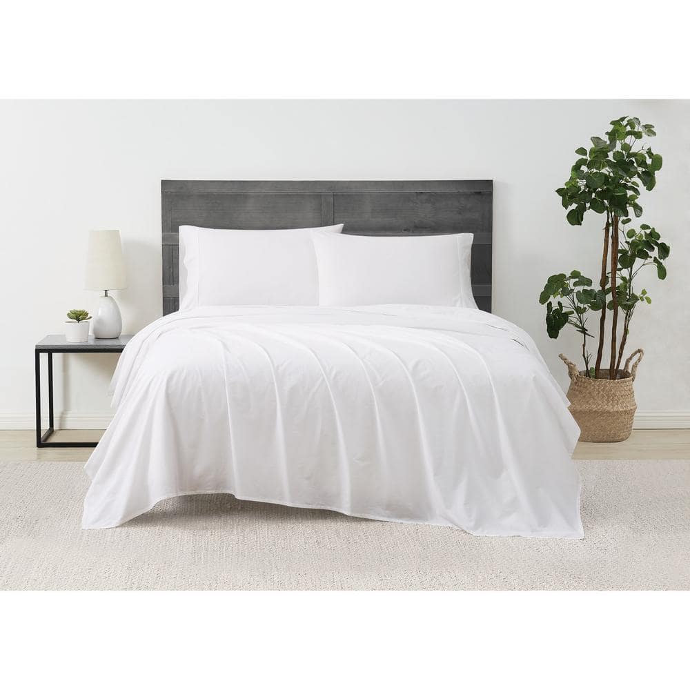 Cannon Solid Percale 4-Piece White Cotton Queen Sheet Set SS4488WTQN ...