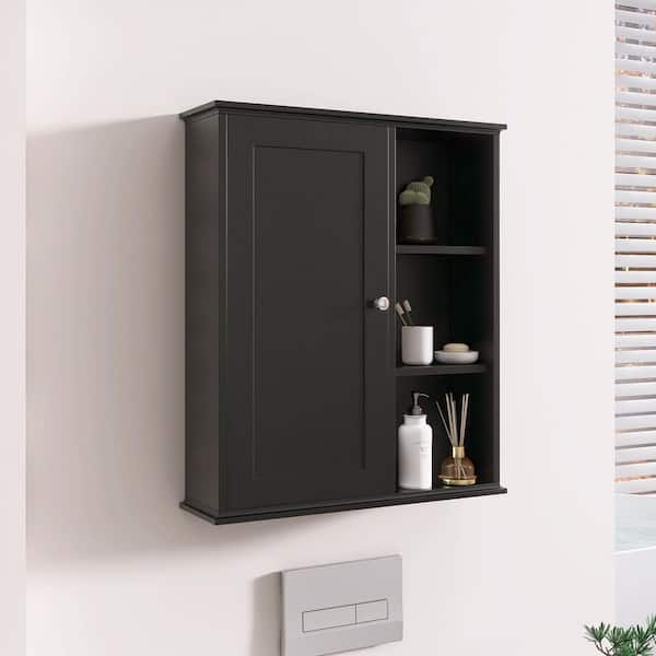 YJAY 24 in. W x 7 in. D x 27.5 in. H Bathroom Storage Wall Cabinet in Black