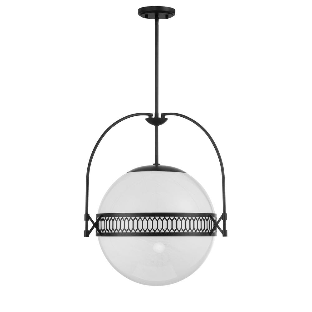 Thornhill Matte Black 3-Light Pendant with Strie Glass Shade