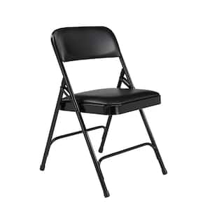 Black Vinyl Padded Seat Stackable Folding Chair (Set of 4)