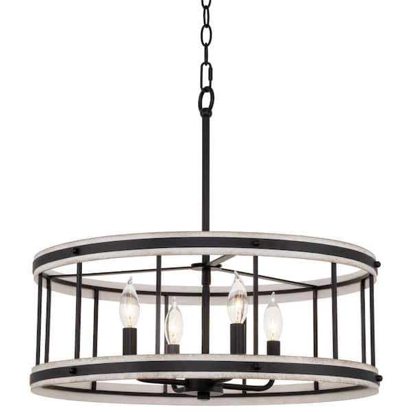 Kira Home Brynn 60-Watt 4-Light Black Farmhouse Pendant Light with Black, White Ash Shade, No Bulb Included