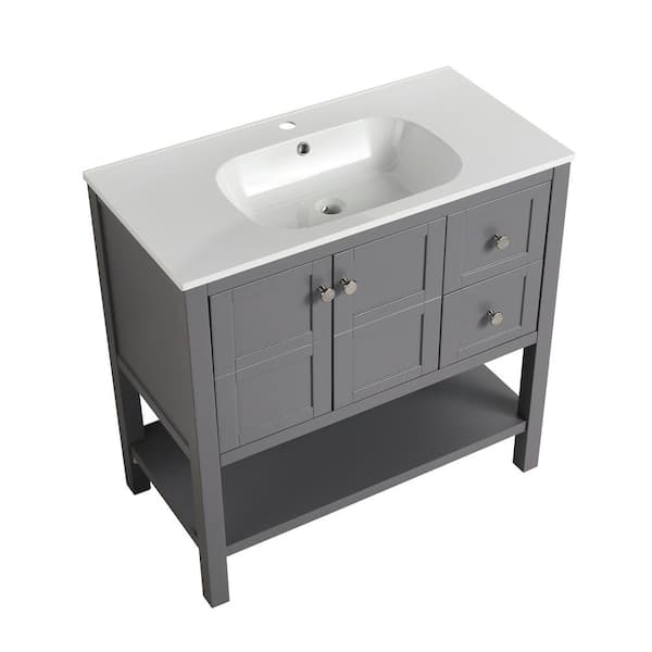 FAMYYT 36 in. W x 18 in. D x 35 in. H Freestanding Bath Vanity in Gray with  White Resin Top with Basin XJ-9995GA-L - The Home Depot