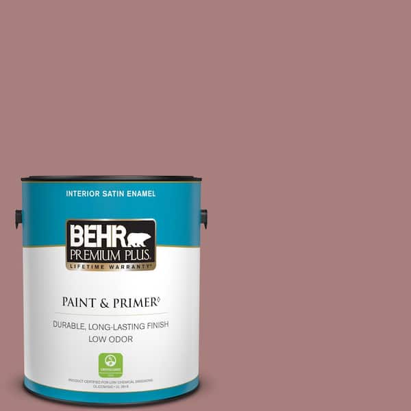 BEHR PREMIUM PLUS 1 gal. #140F-4 Bedford Brown Satin Enamel Low Odor Interior Paint & Primer