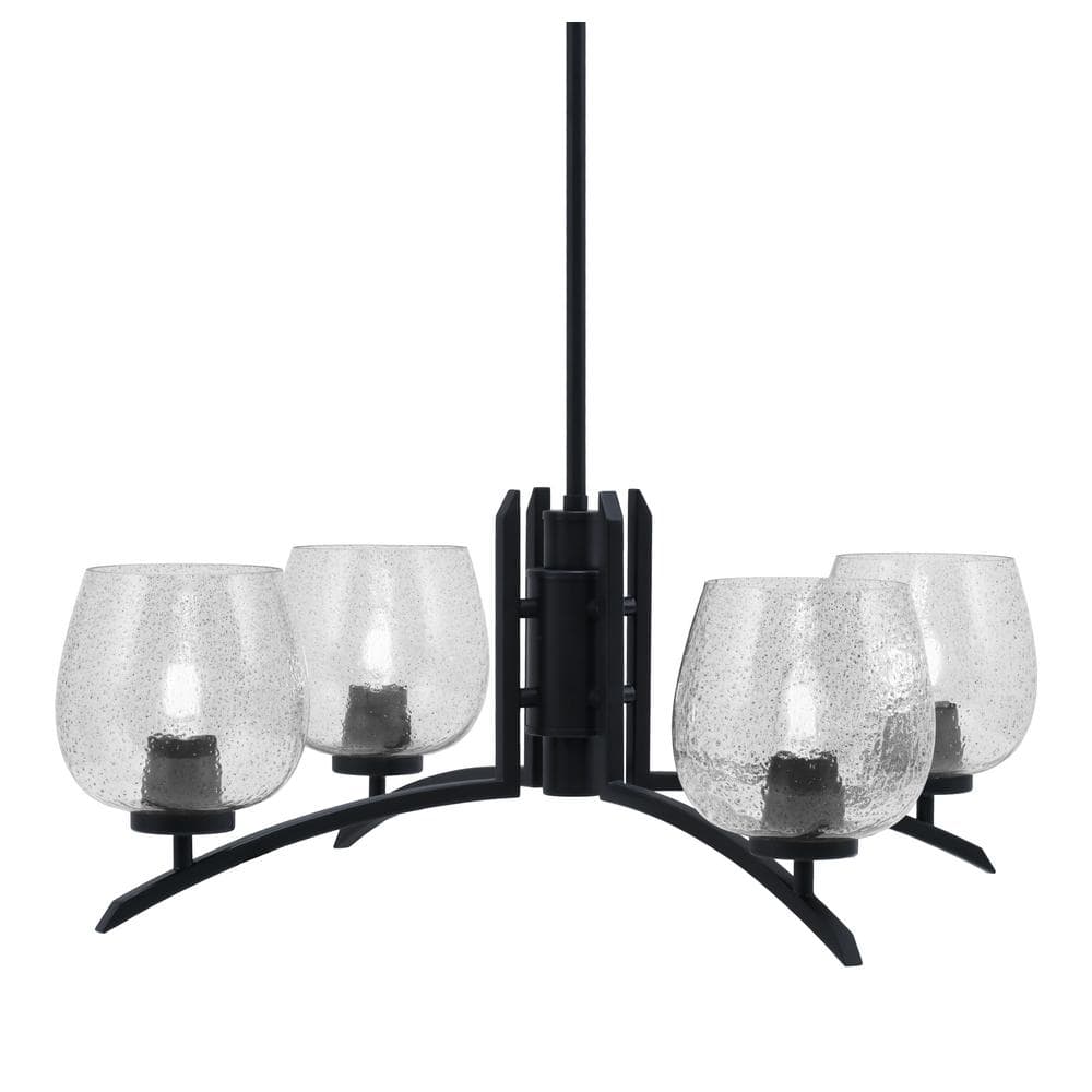 Siena 27.5 in. 4 Light Matte Black Chandelier with Smoke Bubble Glass Shade