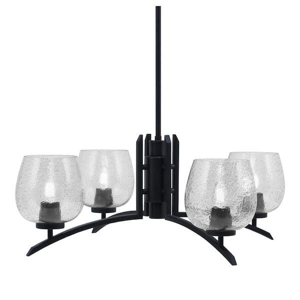 Unbranded Siena 27.5 in. 4 Light Matte Black Chandelier with Smoke Bubble Glass Shades