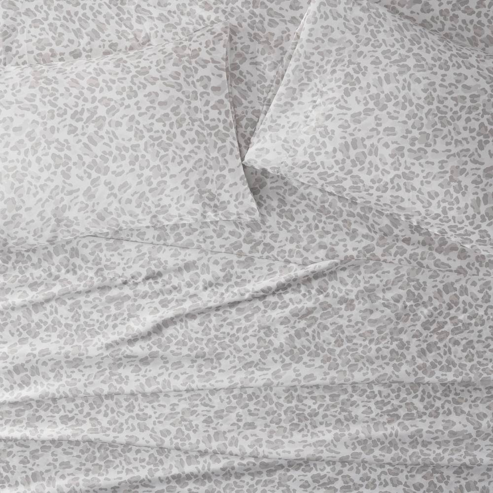 Twin Gray Leopard Satin Percale Sheet Set