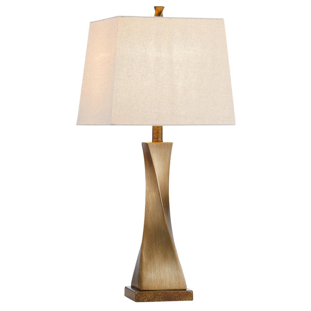 27" Distressed Gold Spiral Base Table Lamp Set with Fabric Shades