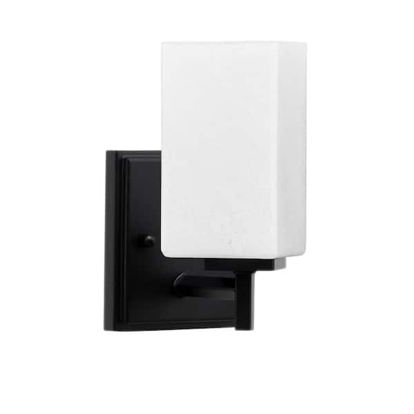 Unbranded Bridgewater 1 Light Matte Black Wall Sconce with 3.5 in. Square White Marble Glass Shade, No Bulbs Included