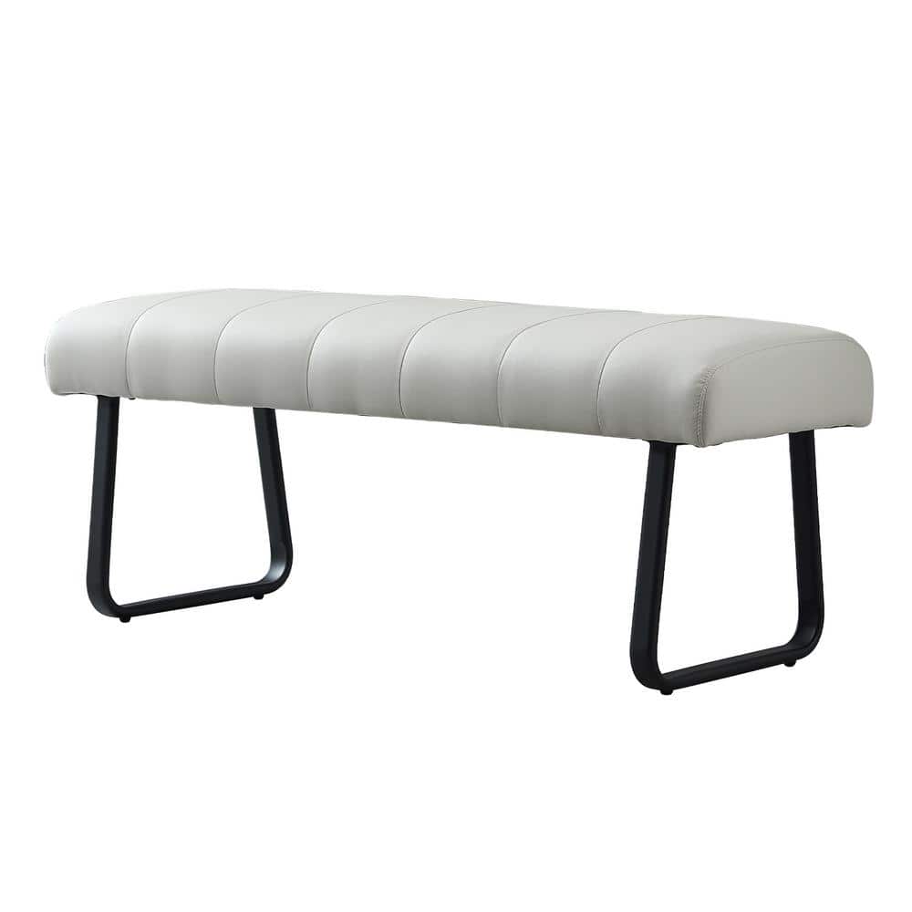 GOJANE Modern White Dining Bench Backless with Metal Legs 47.2 in