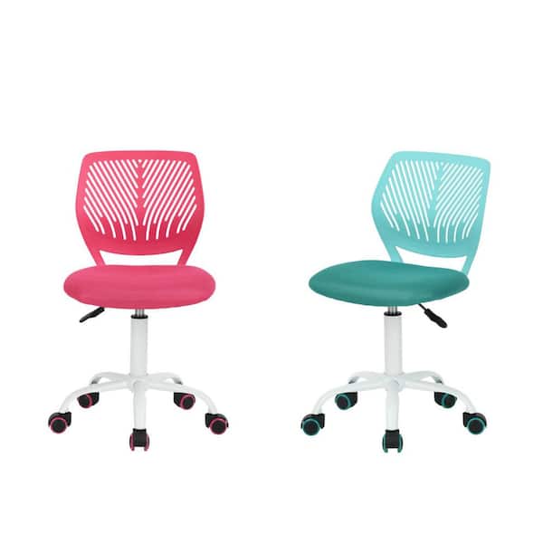 Homy Casa CARNAT Kids Desk Chair Set of 2, Adjustable Swivel Chair with Lumbar Support and Cushioned Seat in Teal and Peach Pink
