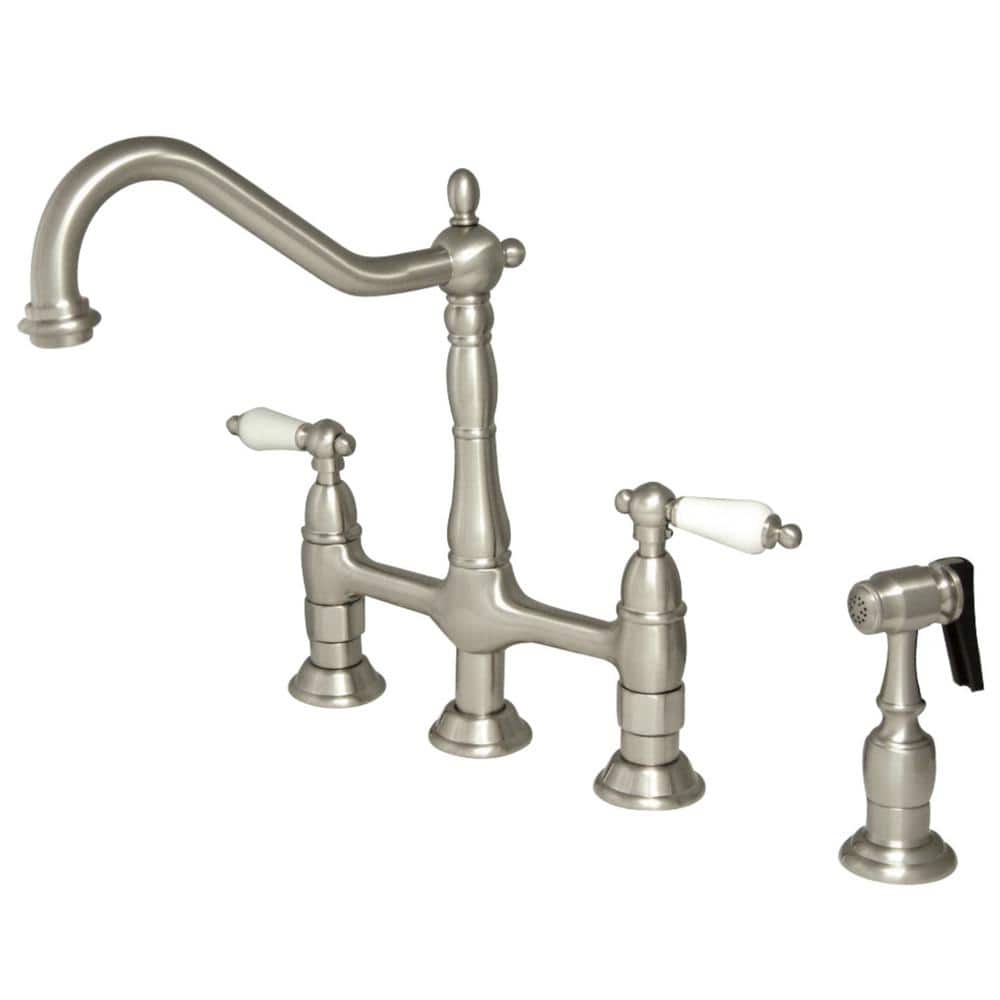 Heritage 2-Handle Bridge Kitchen Faucet with Side Sprayer in Brushed Nickel price history on PriceWatchPro