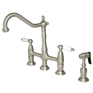 Heritage 2-Handle Bridge Kitchen Faucet with Side Sprayer in Brushed Nickel