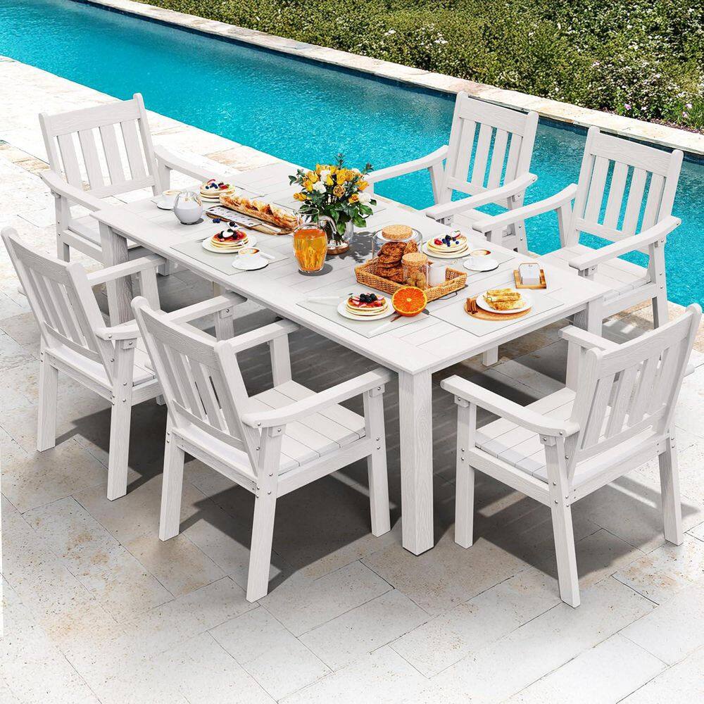 Mximu 7-Piece HIPS Outdoor Dining Set, Aluminum Frame Table w/ 2