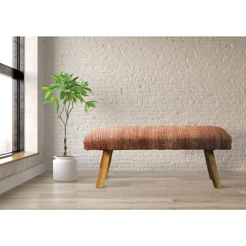 LR Home Gideon Red/Pink/Tan Brown 47 in. Accent Bench with Natural Legs