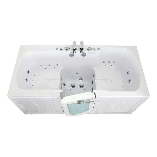 Ella Big4Two 80 in. MicroBubble, Whirlpool and Air Bath Walk-In Bathtub in White, Independent Foot Massage, Dual Drains