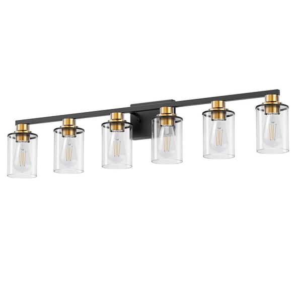 Briignite 40 in. 6-Light Black and Gold Vanity Light Damp Rated for Bathroom with Dimmable No Bulbs Included