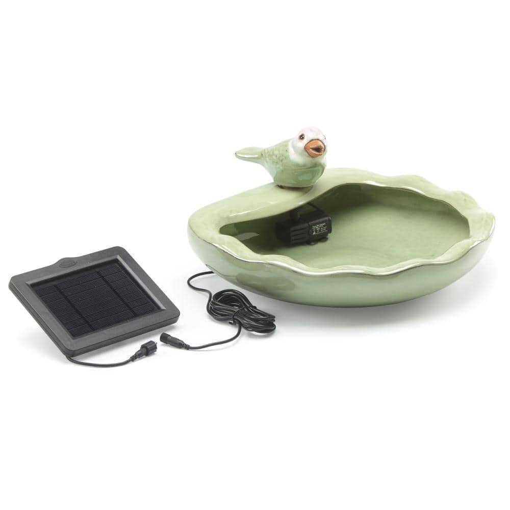 Light Green Ceramic Bird Solar Powered Garden Fountain