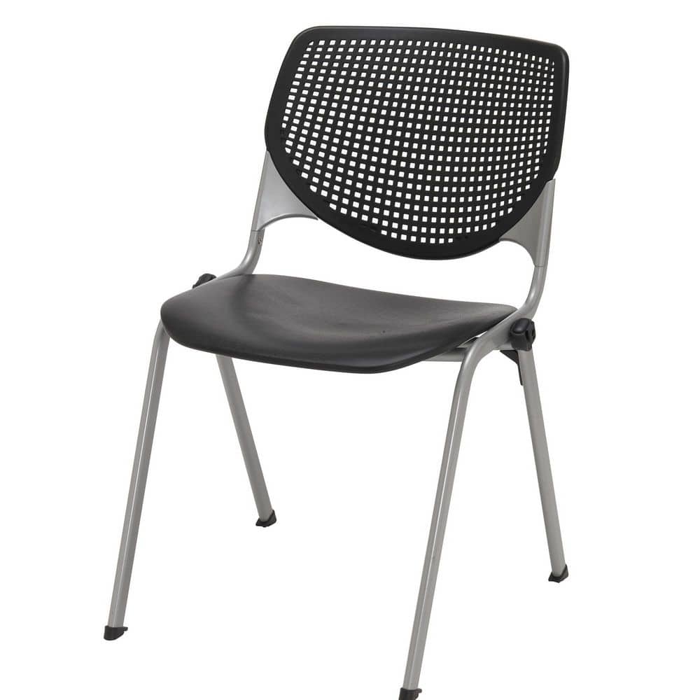 Black Metal Armless Stacking Chair with Silver Frame