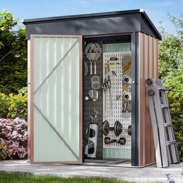 Sizzim Brown 5.1 ft. W x 2.7 ft. D Metal Storage Shed with