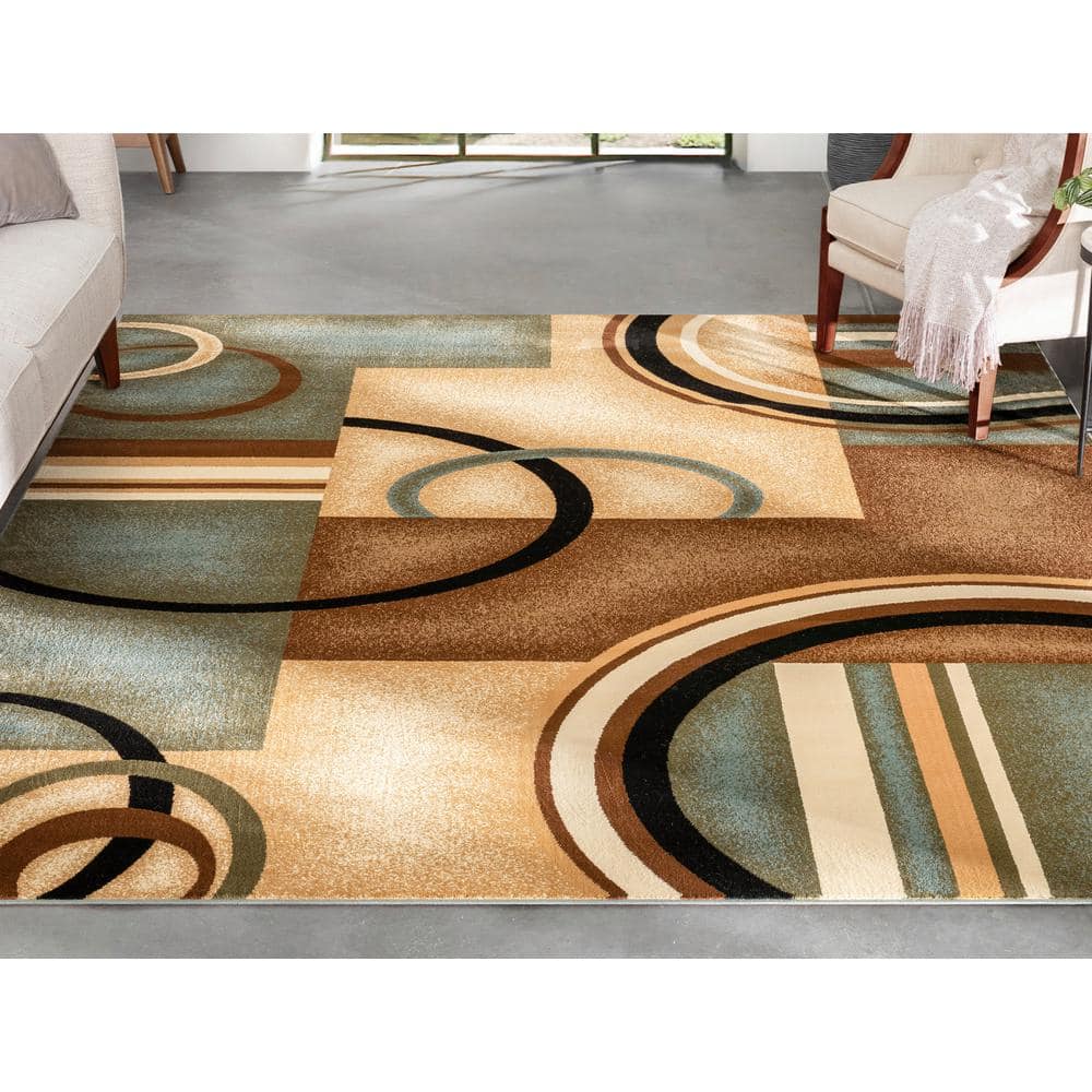 Light Blue Geometric Modern Synthetic Area Rug 5'3" x 7'3"
