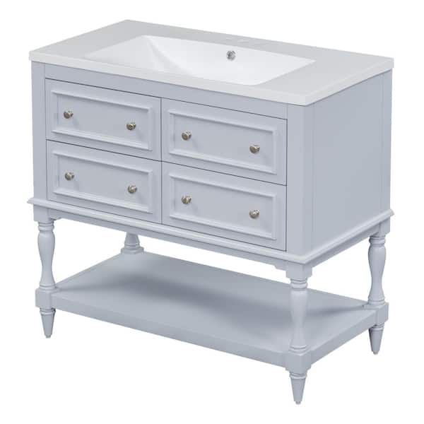 JimsMaison 36 in. W x 18 in. D x 34 in. H Single Sink Freestanding Bath Vanity in Blue Purple with White Cultured Marble Top