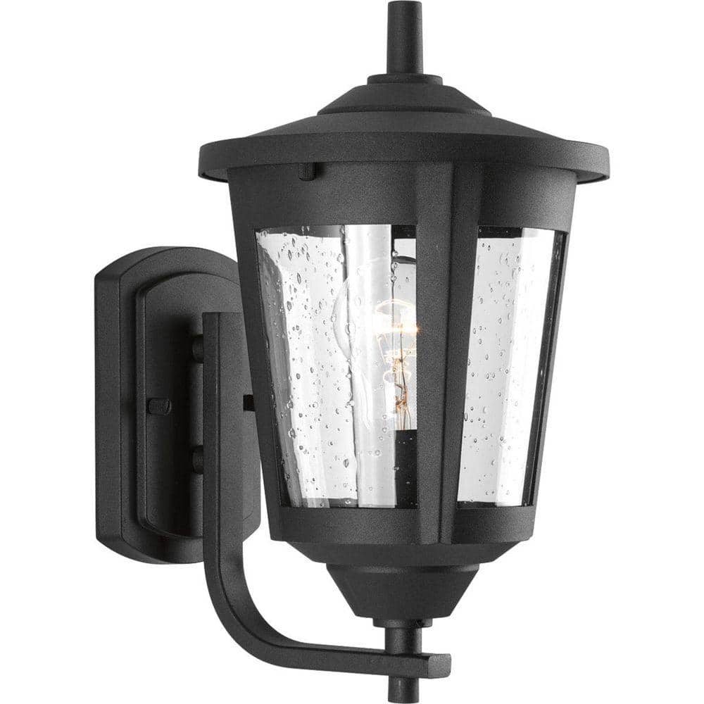East Haven Collection 1-Light Textured Black Clear Seeded Glass Transitional Outdoor Medium Wall Lantern Light price history on PriceWatchPro