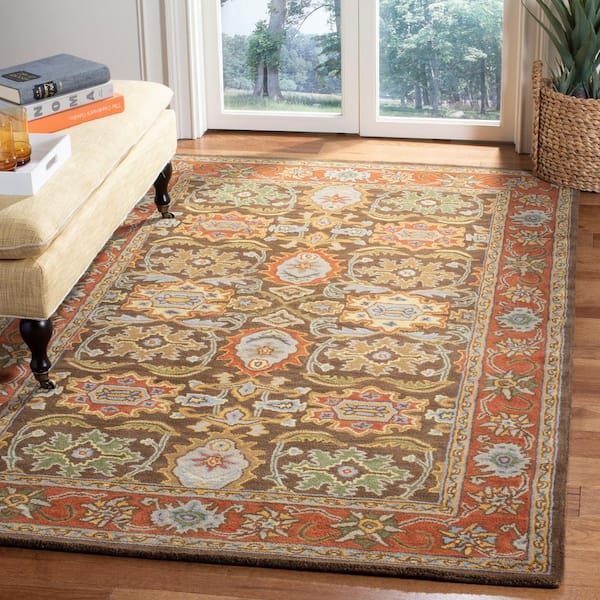 Tangerine Color Rug SAFAVIEH Heritage 2 ft. x 3 ft. Chocolate/Tangerine Floral Border Area ...