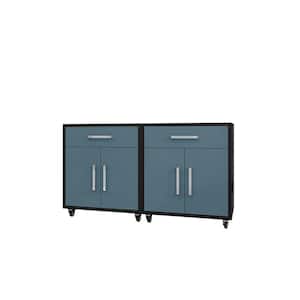 Eiffel 28.35 in. W x 34.41 in. H x 17.72 in. D 2-Shelf Mobile Freestanding Cabinet in Black and Aqua Blue (Set of 2)