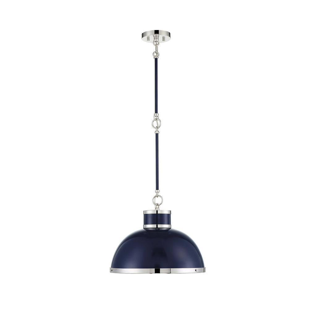 Navy and Polished Nickel 16" Industrial Bowl Pendant Light