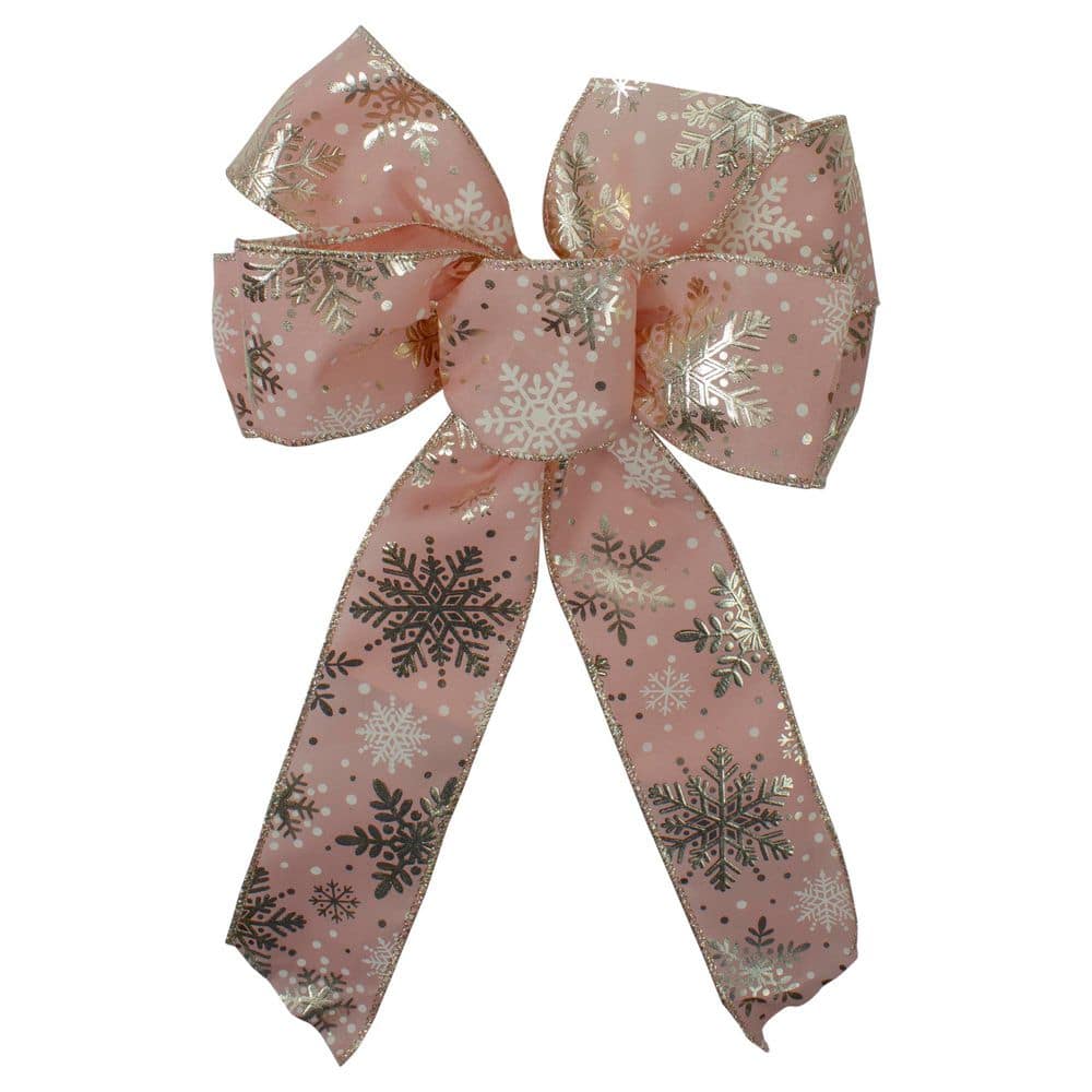 Shiny Snowflake 6-Loop Christmas Bow Decoration - 9" x 14" - Pink and Gold