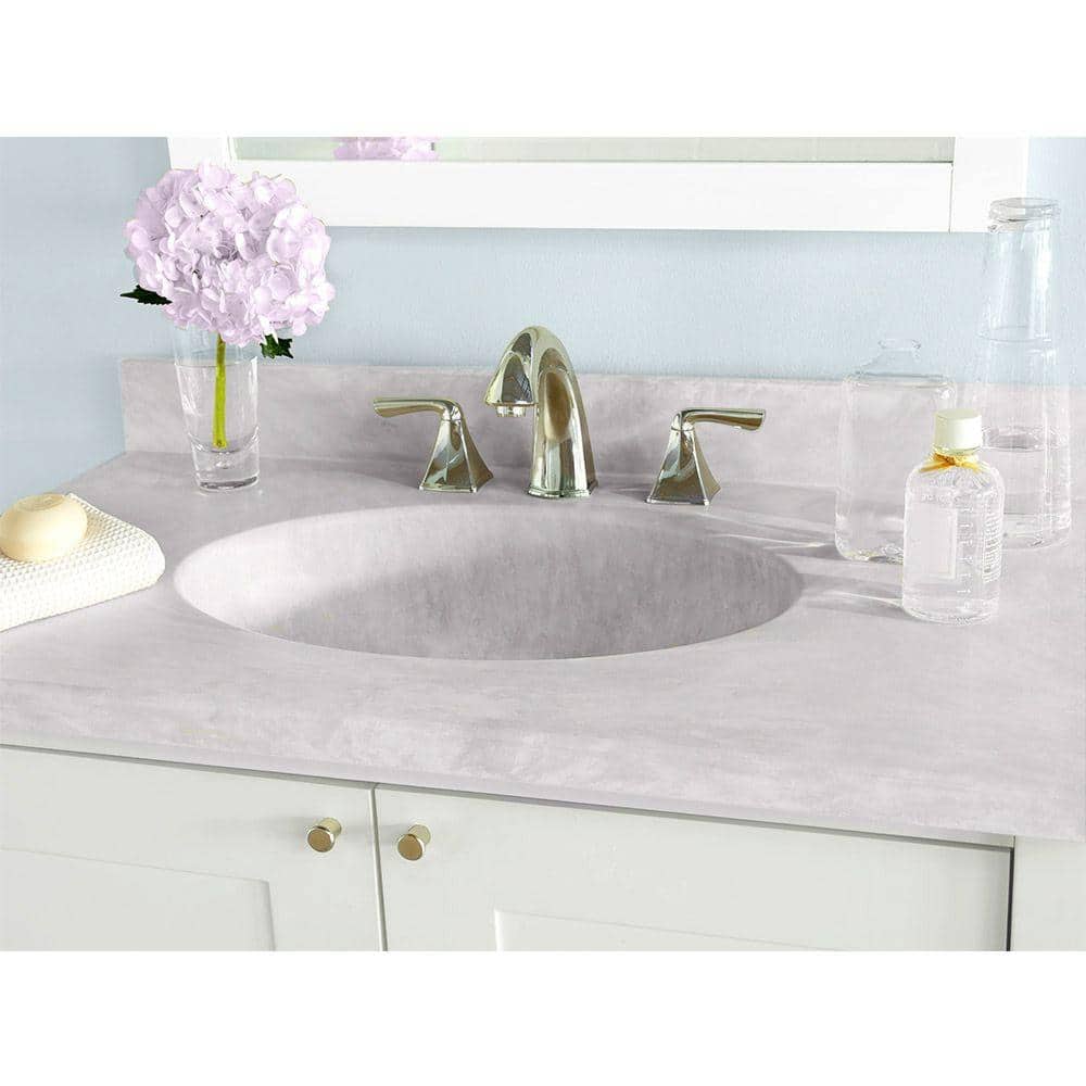 White Solid Surface 49'' Single Bathroom Vanity Top with Round Sink