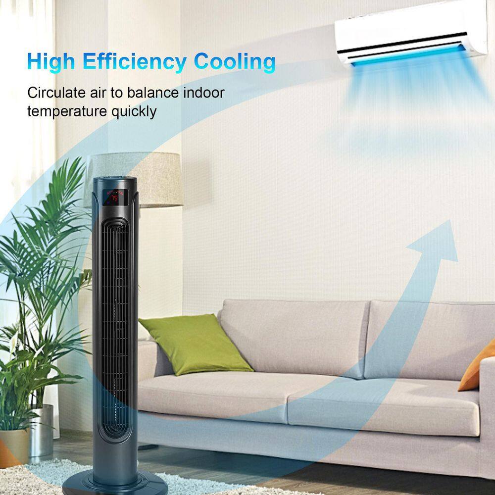 36 Inch Black Remote Controlled Oscillating Tower Fan