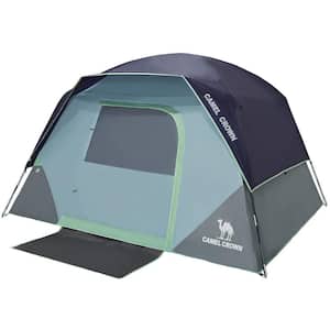4-Person Waterproof Folding Camping Tent in Navy Blue for Family Hiking