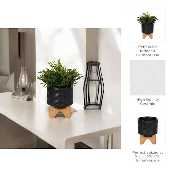 Liv & Skye Black Ceramic Tribal Planter (5.5 in. W x 5 in. H) with