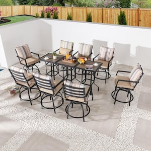 11-Piece Metal Bar Height Outdoor Dining Set with Nude Tone Cushions