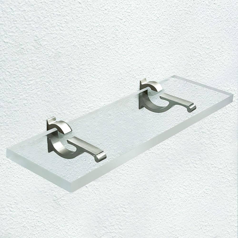 Clear Acrylic Floating Wall Shelf with Brushed Nickel Brackets