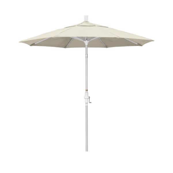 California Umbrella 7.5 ft. Matted White Aluminum Market Patio Umbrella Collar Tilt Crank Lift in Canvas Pacifica