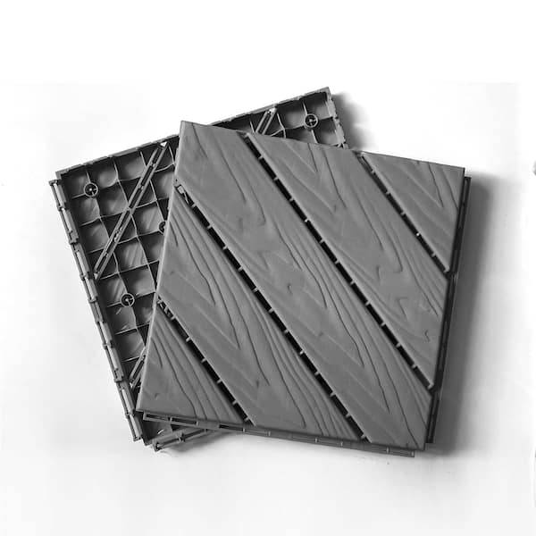 Unbranded 1 ft. x 1 ft. Plastic Composite Deck Tile in Dark Gray, Resist Rust, Water, Easy to DIY and Maintain(35 per Case)