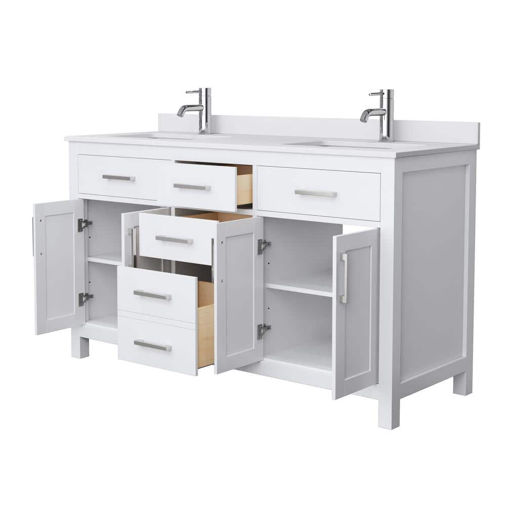 Beckett 60" White Freestanding Double Bathroom Vanity with Cultured Marble Top