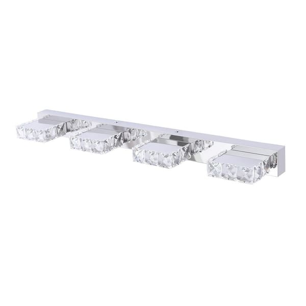 24.4 in. 4-Light Square Silver Modern Bathroom Over Mirror Light LED Vanity Light (Cool White)