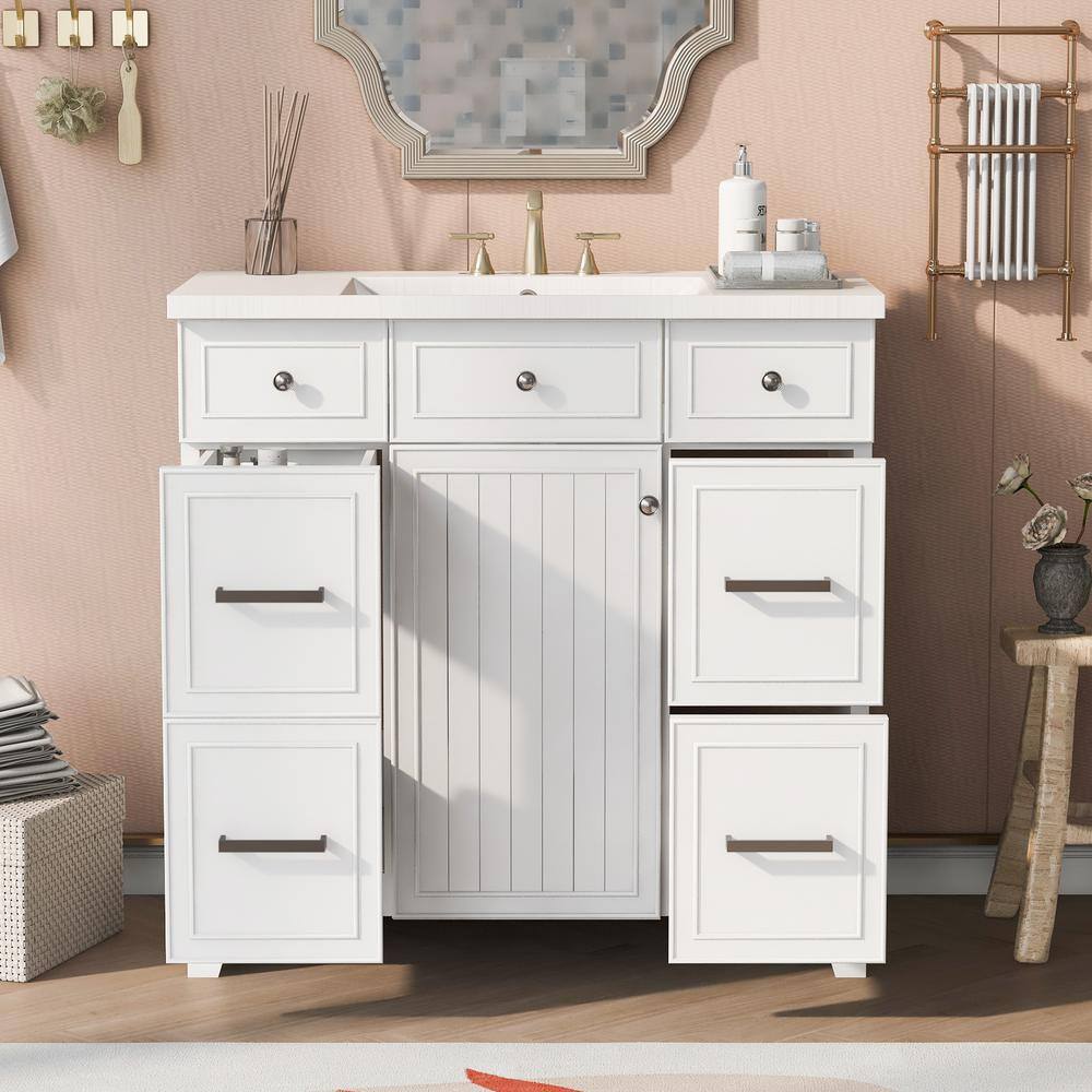 36 in. W x 18 in. D x 34.3 in. H Freestanding Bath Vanity in White with Whi